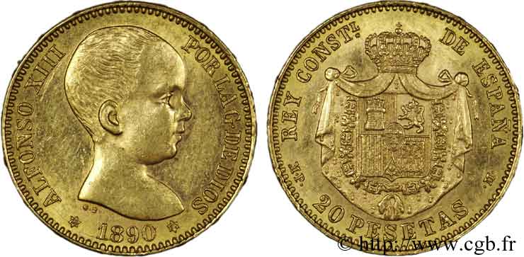 SPAIN - KINGDOM OF SPAIN - ALFONSO XIII 20 pesetas 1890 Madrid AU 