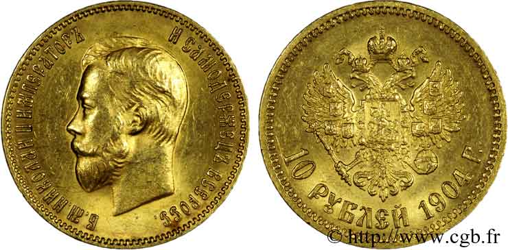 RUSSIA - NICOLA II 10 roubles or 1904 Saint-Pétersbourg AU 