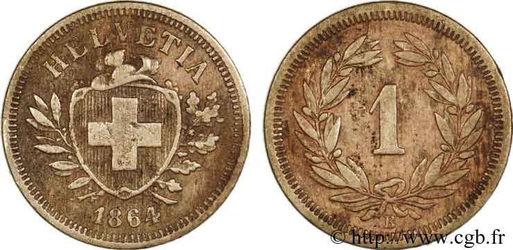 SWITZERLAND - CONFEDERATION OF HELVETIA 1 rappen 1864 Berne VF 