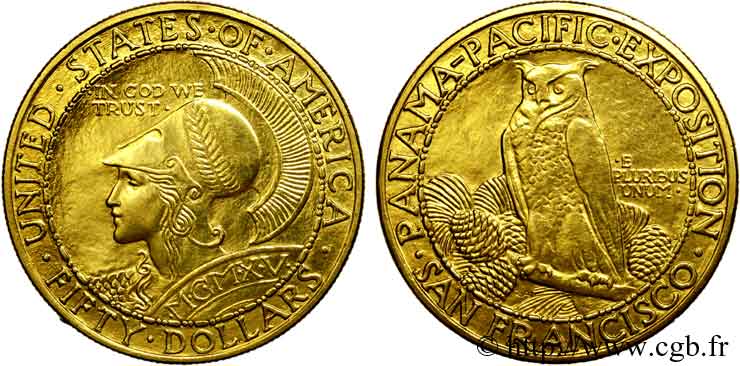 UNITED STATES OF AMERICA 50 dollars de l’exposition Panama-Pacifique 1915 San Francisco EBC 