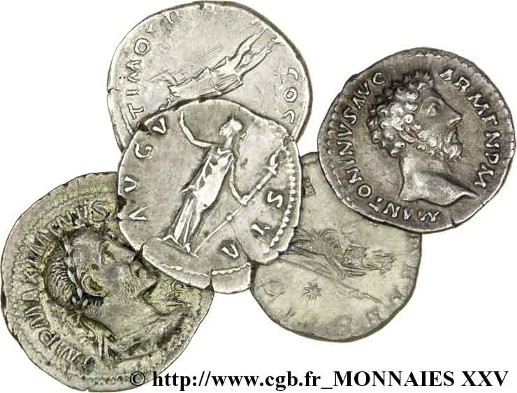 LOTTE Lot de 5 deniers romains : Trajan, Faustine mère, Marc Aurèle, Julia Soémias et Maximin Ier Thrace 