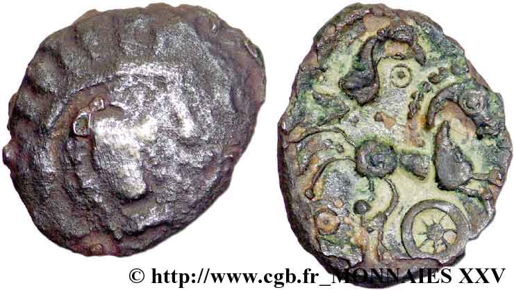 GALLIA - BAÏOCASSES (Area of Bayeux) Bronze au cheval et à la rouelle XF