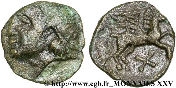 GALLIEN - BELGICA - BELLOVACI (Region die Beauvais) Bronze à la tête casquée, au pégase et à la croisette SS