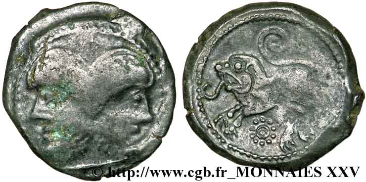 GALLIA BELGICA - SUESSIONES (Región de Soissons) Bronze à la tête janiforme, classe I BC/MBC