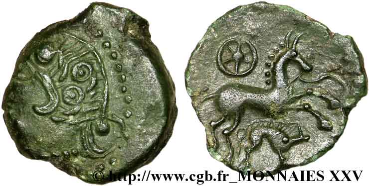 GALLIEN - BELGICA - MELDI (Region die Meaux) Bronze au cheval, au sanglier et à la rouelle SS