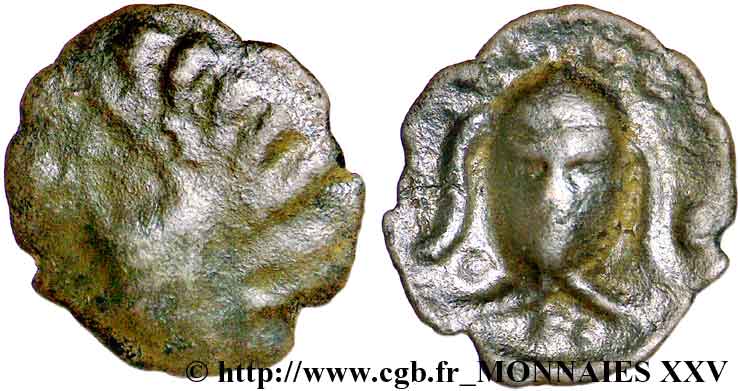 GALLIEN - BELGICA - AMBIANI (Region die Amiens) Bronze à la tête de face, BN. 8405 S/SS