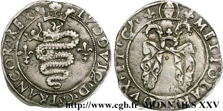 ITALIE - DUCHÉ DE MILAN - LOUIS XII Bissone ou gros royal de 3 sous c. 1500-1512 Milan TTB+