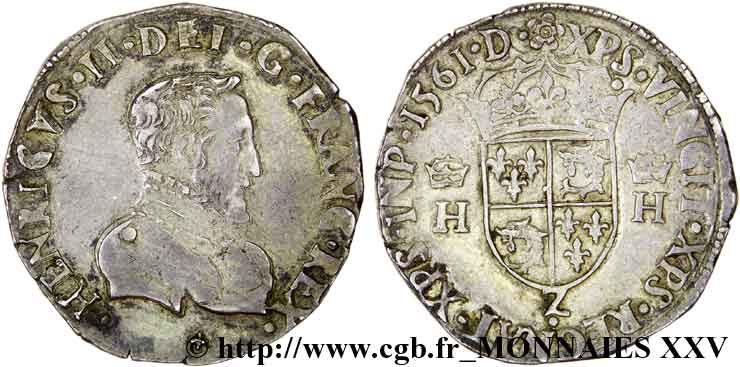 CHARLES IX. COINAGE AT THE NAME OF HENRY II Teston du Dauphiné à la tête nue 1561 Grenoble MBC/MBC+