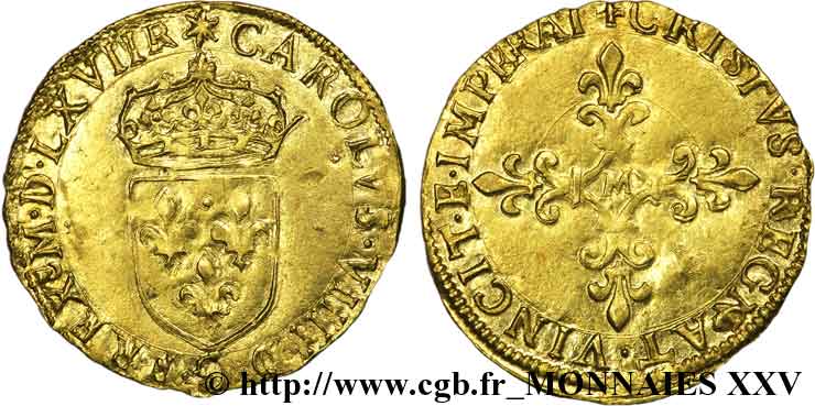 CHARLES IX Écu d or au soleil, 1er type 1567 Toulouse AU