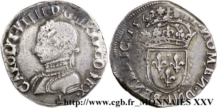 CHARLES IX Teston, 5e type 1562 Limoges XF