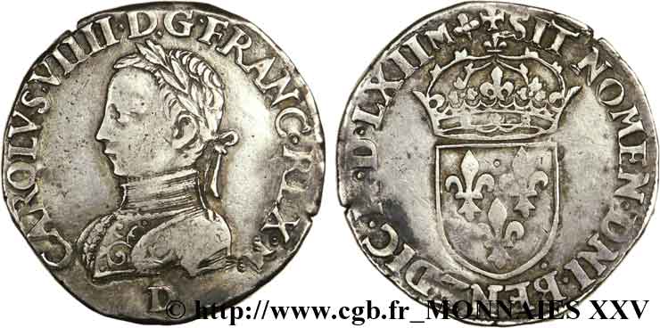 CHARLES IX Teston, 6e type 1562 Lyon TTB