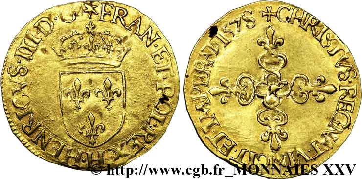 HENRY III Écu d or au soleil, 3e type 1578 La Rochelle XF/AU