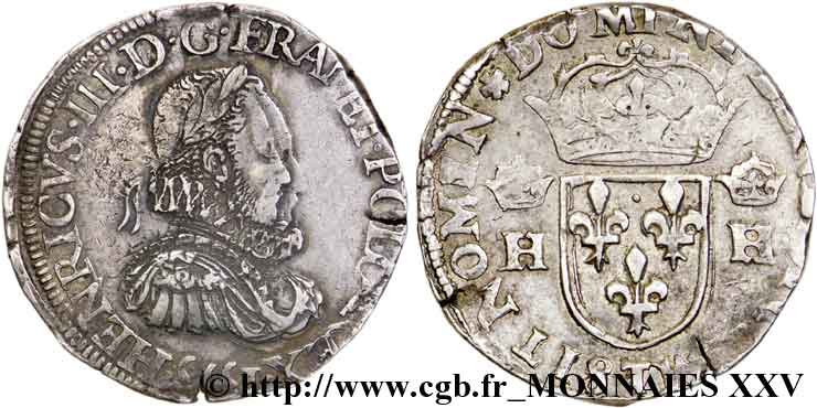 HENRI III Teston, 3e type (variété au col fraisé) 1575 (MDLXXV) Nantes TB+