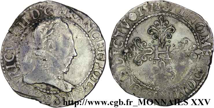 HENRI III Franc au col plat 1578 Rouen TTB