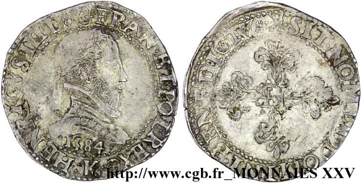 HENRI III Franc au col plat 1584 Bordeaux TTB/TB+
