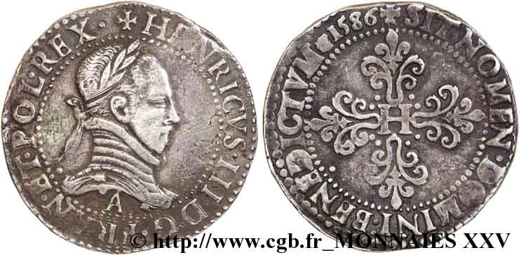 HENRI III Franc au col plat 1586 Paris TTB