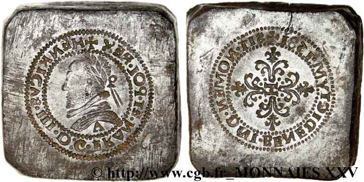HENRY III Ensemble de deux carrés monétaires pour frapper de faux demi-francs d’Henri III de Paris au millésime 1581 n.d.  fVZ