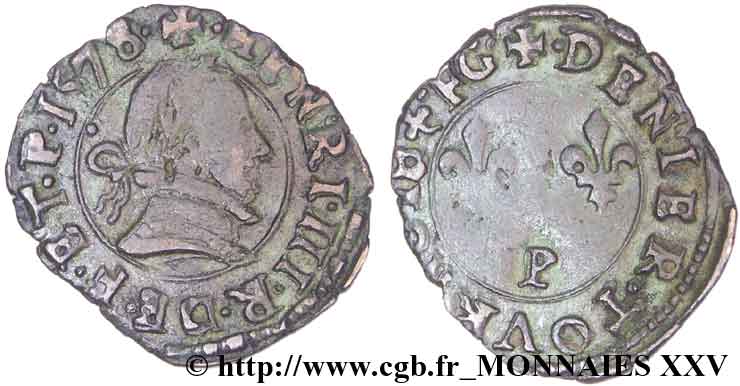 HENRI III Denier tournois, 1er type de Dijon 1578 Dijon TTB