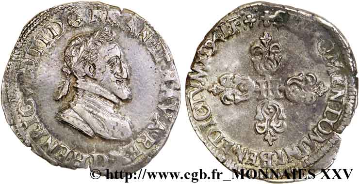 HENRY IV Demi-franc, type de Lyon 1594 Lyon XF