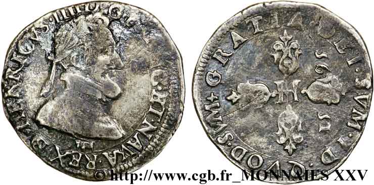 HENRY IV Demi-franc, 1er type de Béarn 1595 Morlaàs VF