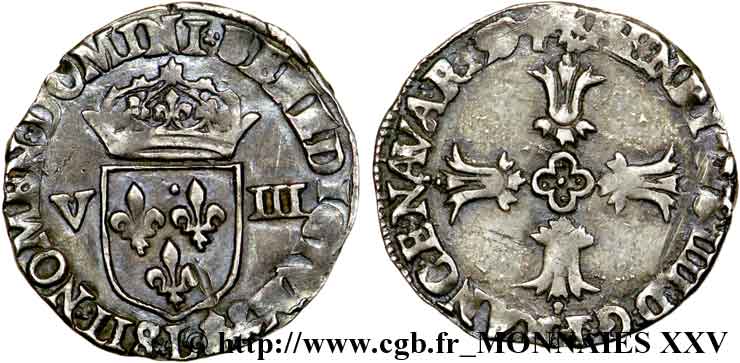 HENRY IV Huitième d écu, croix feuillue de face 1594 Bayonne XF/AU
