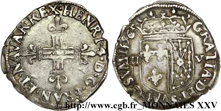 HENRI IV LE GRAND Huitième d écu de Navarre 1596 Saint-Palais TTB