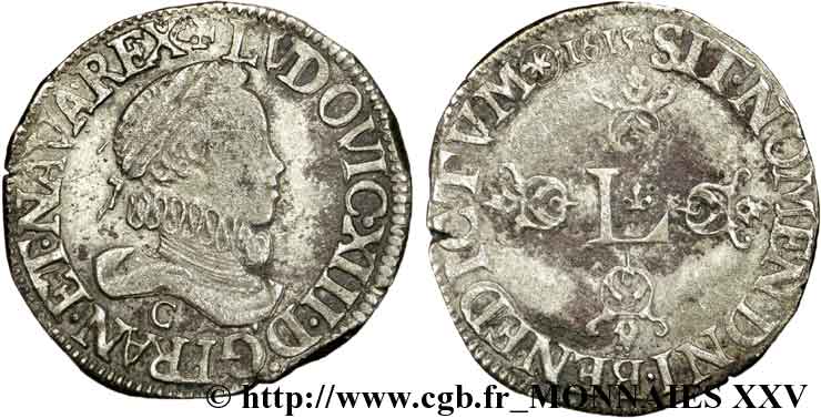 LOUIS XIII LE JUSTE Demi-franc au grand buste lauré et au col fraisé 1615 Saint-Lô TTB