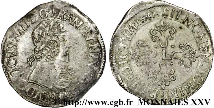 LOUIS XIII LE JUSTE Demi-franc buste lauré au grand col rabattu 1641 Aix-en-Provence TTB