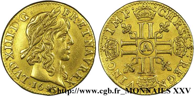 LOUIS XIII  Demi-louis d or aux huit L (effigie de Jean Warin) 1643 Paris, Monnaie du Louvre MBC