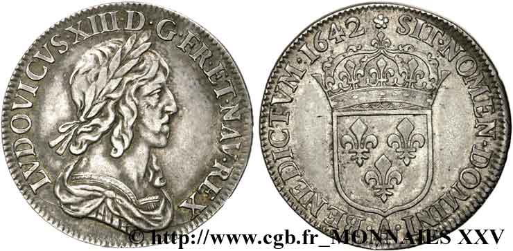 LOUIS XIII  Quart d écu, buste drapé et cuirassé (2e buste de Jean Warin) 1642 Paris, Monnaie de Matignon AU/AU