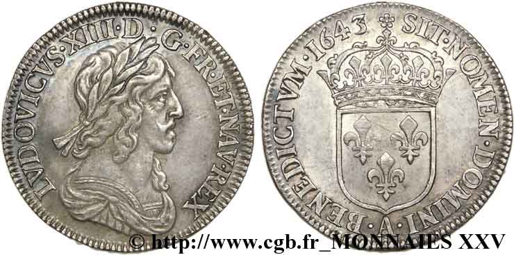 LOUIS XIII LE JUSTE Quart d écu, buste drapé et cuirassé (2e buste de Jean Warin) 1643 Paris, Monnaie de Matignon SUP