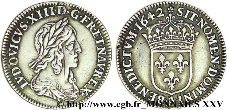 LOUIS XIII  Douzième d écu, buste drapé et cuirassé (2e buste de Jean Warin) 1642 Paris, Monnaie de Matignon MBC+