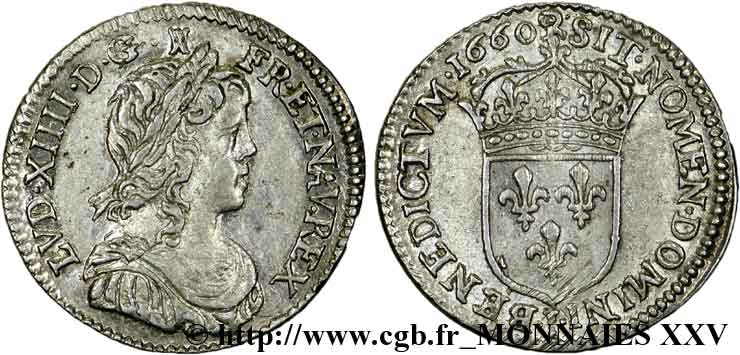 LOUIS XIV LE GRAND OU LE ROI SOLEIL Douzième d&nbsp;écu à la mèche longue 1660 Limoges SUP