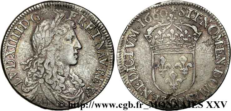 LOUIS XIV LE GRAND OU LE ROI SOLEIL Demi-écu au buste juvénile, 1er type 1660 Rennes TB+/TTB