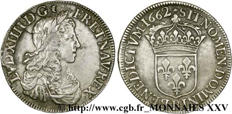 LOUIS XIV LE GRAND OU LE ROI SOLEIL Demi-écu au buste juvénile, au grand buste drapé 1662 Rouen TTB