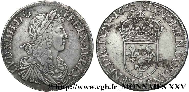 LOUIS XIV LE GRAND OU LE ROI SOLEIL Demi-écu au buste juvénile, 1er type 1662 Bayonne TTB