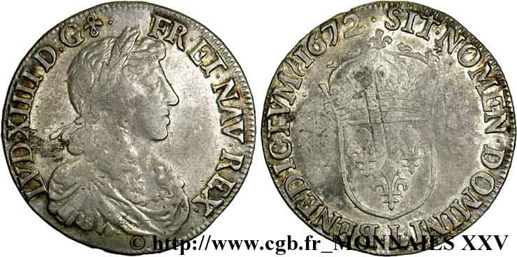 LOUIS XIV  THE SUN KING  Demi-écu au buste juvénile, 1er type 1672 Bayonne SS/fSS
