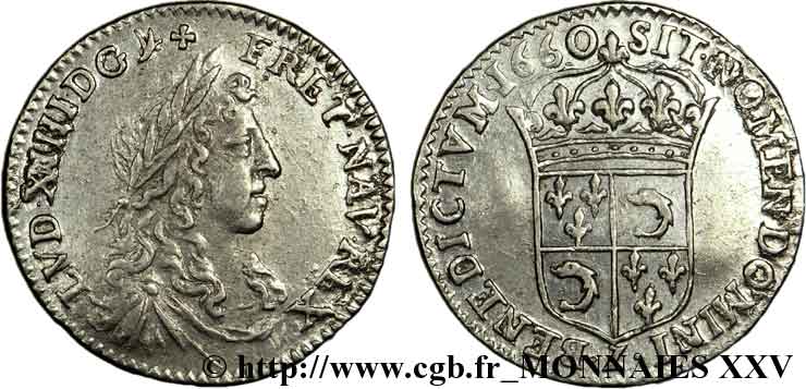 LOUIS XIV  THE SUN KING  Douzième d écu au buste juvénile du Dauphiné 1660 Grenoble VZ