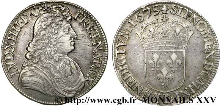 LOUIS XIV  THE SUN KING  Écu à la cravate dit du  Parlement  1er type, 2e buste de Bayonne 1679 Bayonne BB