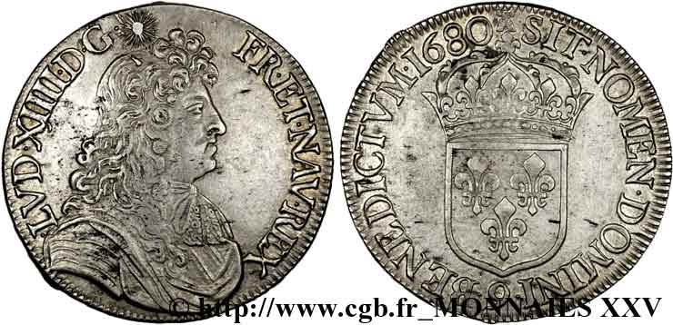 LOUIS XIV  THE SUN KING  Écu à la cravate dit du “Parlement” 1680 Rennes fVZ