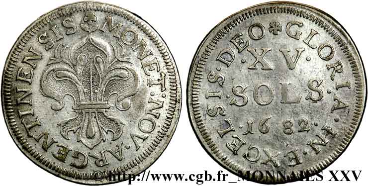 LOUIS XIV  THE SUN KING  XV sols 1682 Strasbourg AU/XF