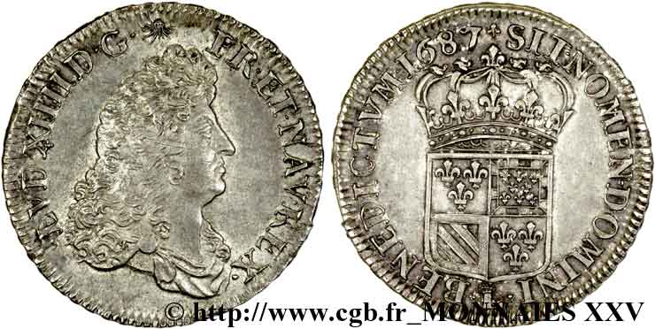 LOUIS XIV LE GRAND OU LE ROI SOLEIL Demi-écu de Flandre 1687 Lille SUP