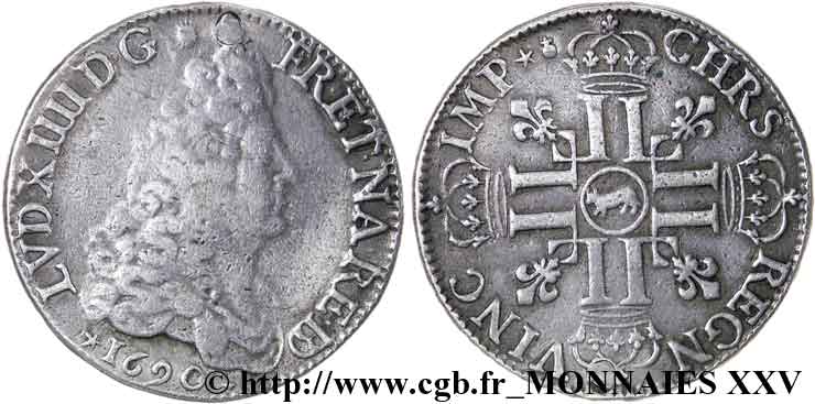 LOUIS XIV  THE SUN KING  Écu aux huit L, 1er type 1693 Bordeaux XF