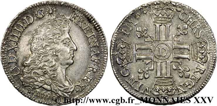LOUIS XIV LE GRAND OU LE ROI SOLEIL Demi-écu aux huit L, 1er type 1690 Lyon TTB+