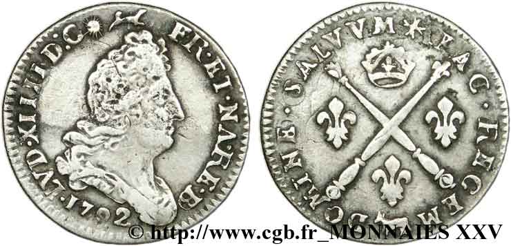 LOUIS XIV LE GRAND OU LE ROI SOLEIL Cinq sols aux insignes de Béarn 1702 Pau TTB