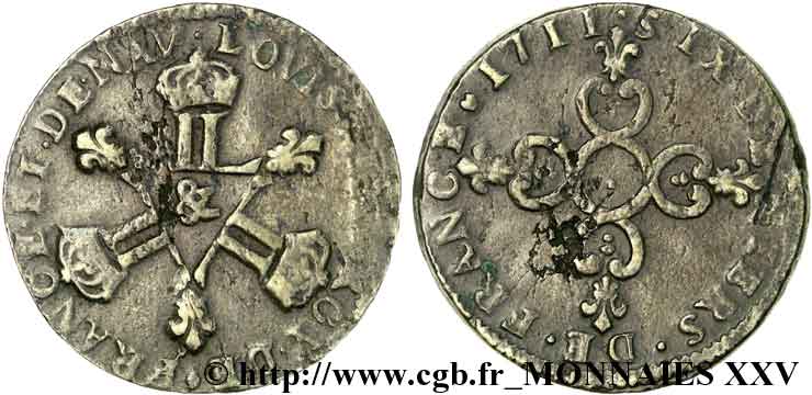 LOUIS XIV LE GRAND OU LE ROI SOLEIL Six deniers dits  Dardenne  1711 Aix-en-Provence TTB
