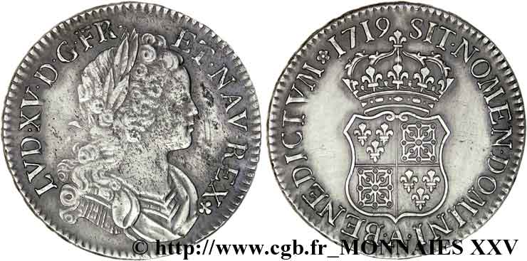 LOUIS XV  THE WELL-BELOVED  Écu de Navarre 1719 Paris SS/VZ