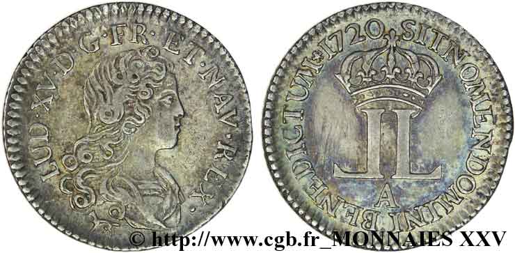 LOUIS XV  THE WELL-BELOVED  Livre d argent dite “de la Compagnie des Indes” 1720 Paris MBC+/EBC