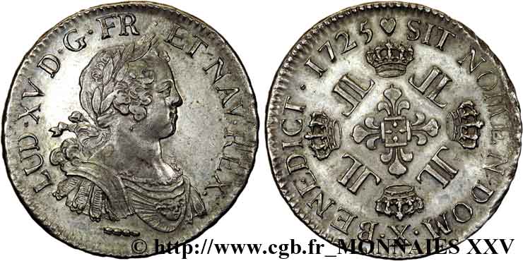 LOUIS XV DIT LE BIEN AIMÉ Écu dit “aux huit L” 1725 Amiens SUP