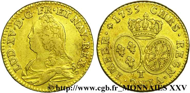 LOUIS XV DIT LE BIEN AIMÉ Louis d or aux écus ovales, buste habillé 1735 Nantes TB+/TTB